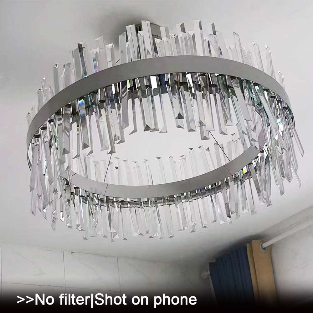 Round crystal chandelier detail shot – crystal prism close-up