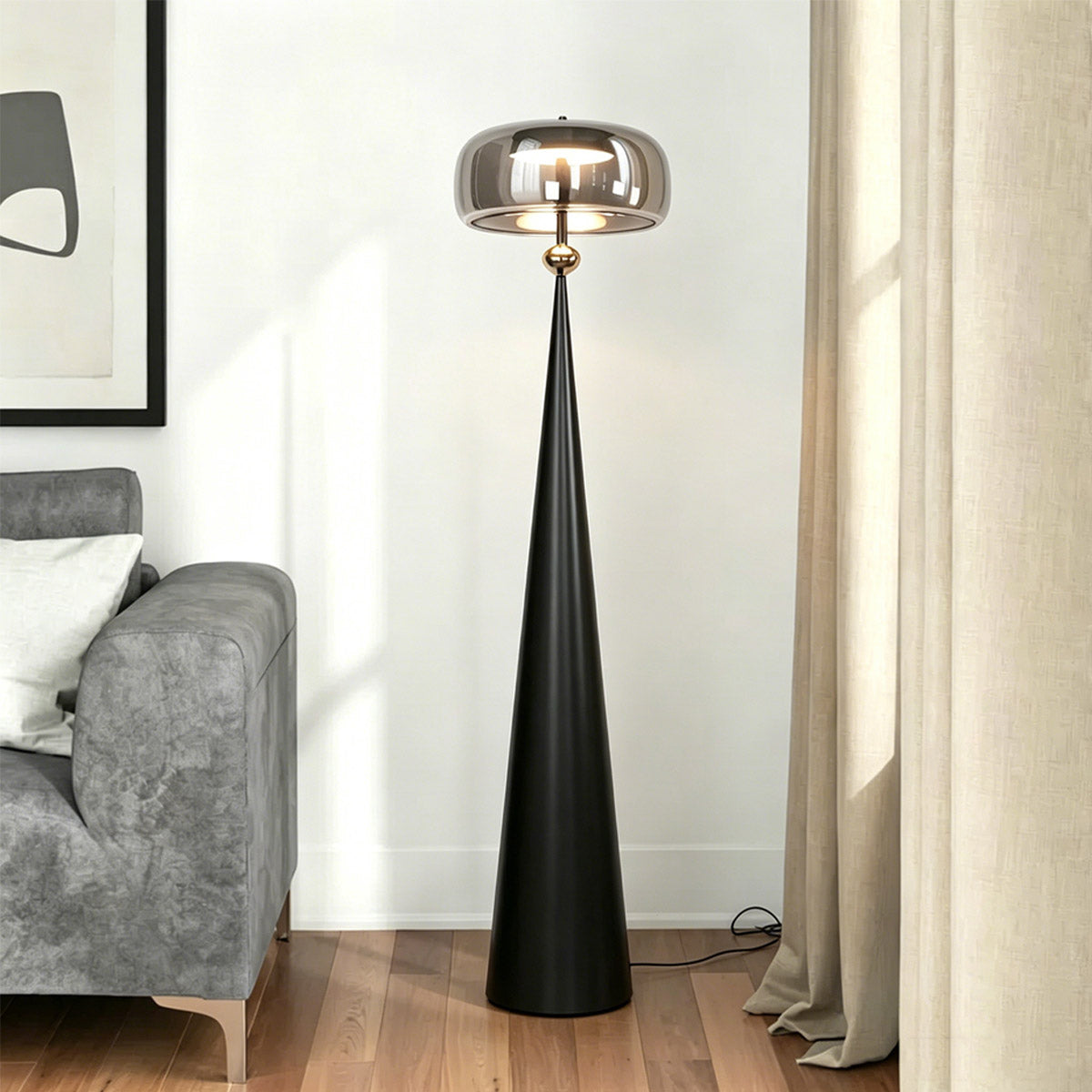 Tapered Cone Glass Dome Floor Lamp - Weighted Stable Base Close-up
