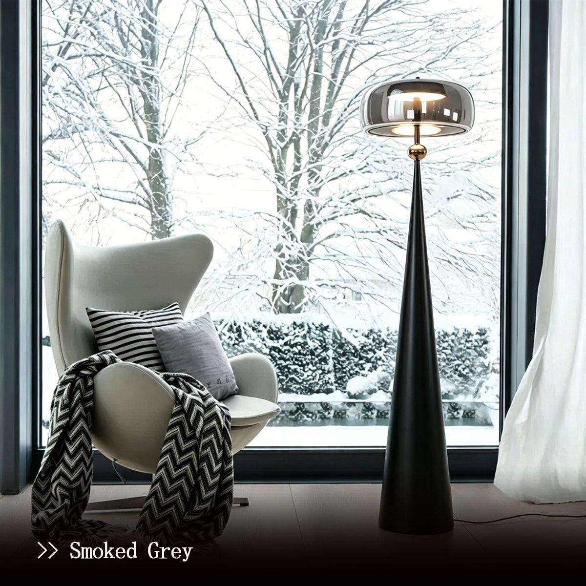 Tapered Cone Glass Dome Floor Lamp - Warm Ambient Glow Living Room