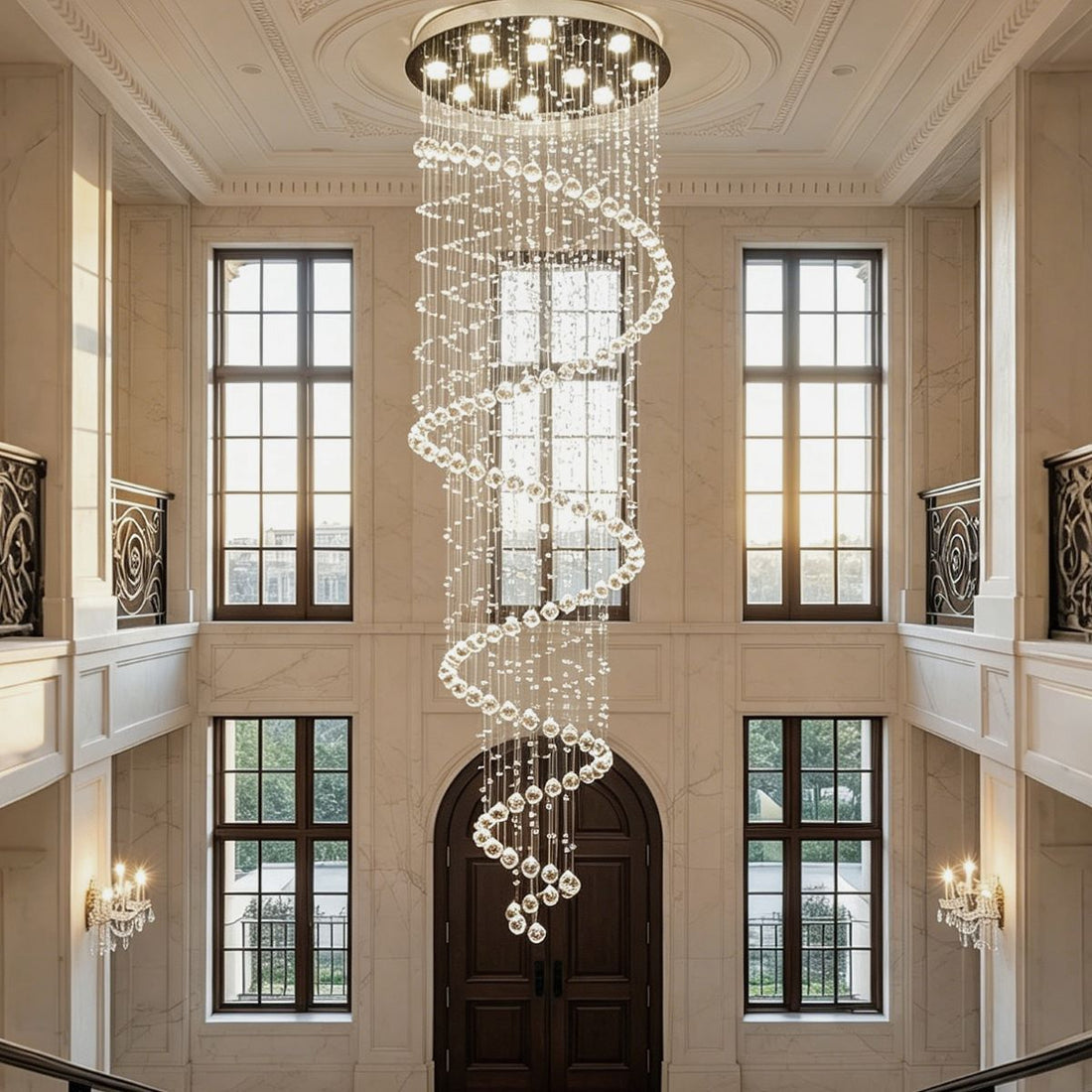 Transparent Crystal Spiral Chandelier - Crystal Spiral Chandelier in Luxury Foyer Entryway