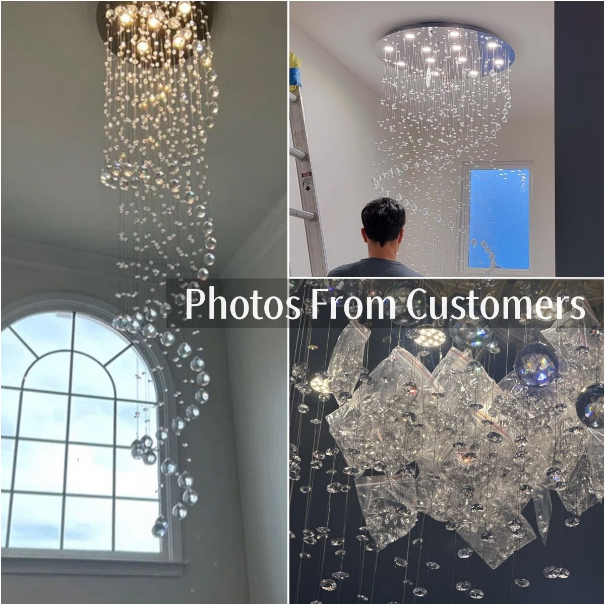 Transparent Crystal Spiral Chandelier - Customer Photos Real Home Installation