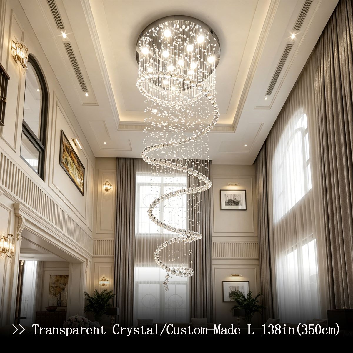 Transparent Crystal Spiral Chandelier - Luxury Crystal Spiral Light in Modern Living Room