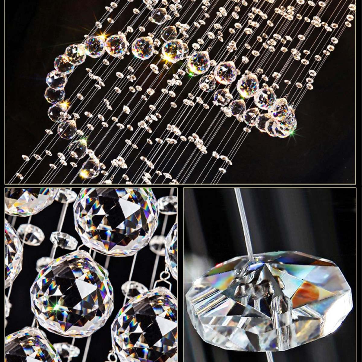 Transparent Crystal Spiral Chandelier - Premium Crystal Ball and Octagonal Bead Detail