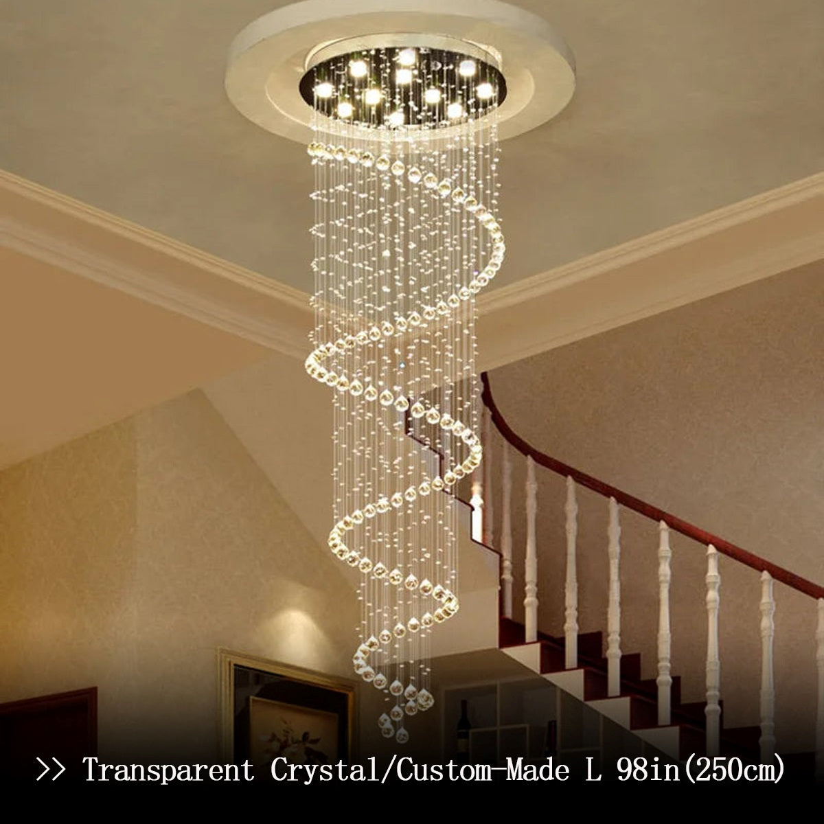 Transparent Crystal Spiral Chandelier - Warm Light Crystal Spiral Chandelier Close-up