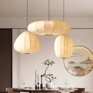 Wabi Sabi Silk Pendant Light – Handcrafted Japanese Japandi Cloud Lantern for Living Room
