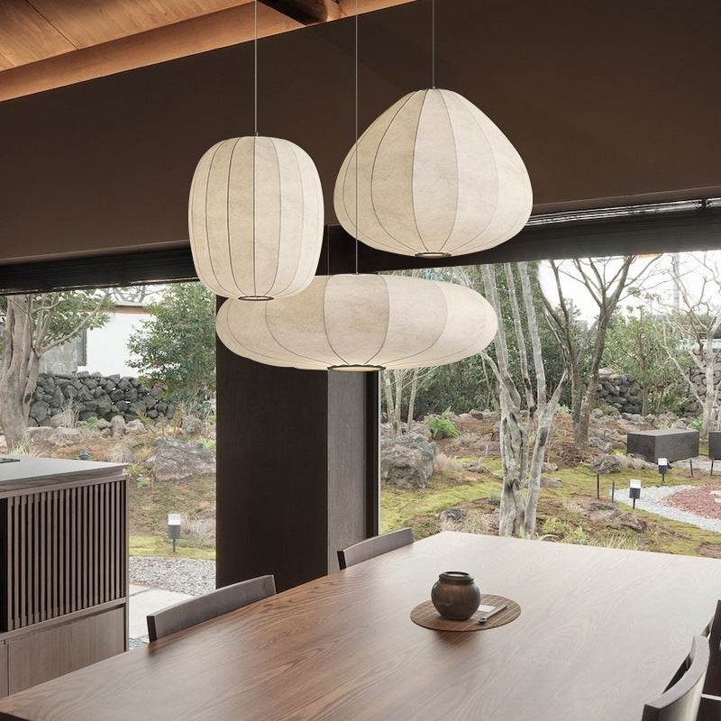Three styles of Wabi Sabi Silk Pendant Lights – Style A, B, and C size comparison
