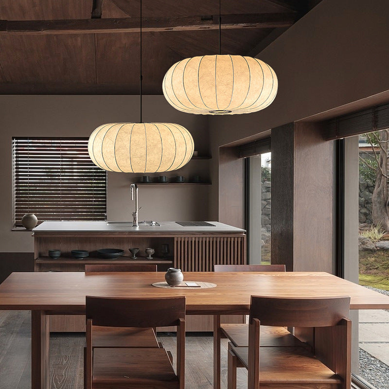 Wabi Sabi Silk Cloud Lantern in minimalist Japandi interior – pendant light for modern zen home decor