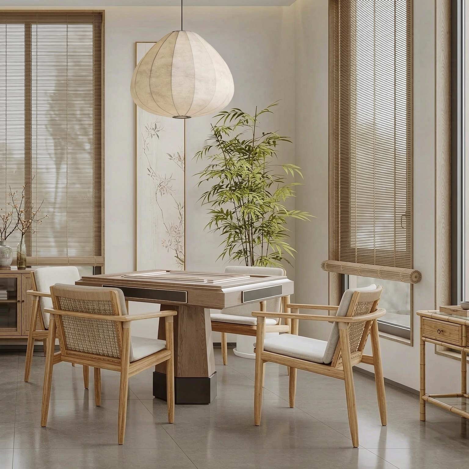 Wabi Sabi Silk Pendant Light above dining table – soft warm 3000K light for dining room decor