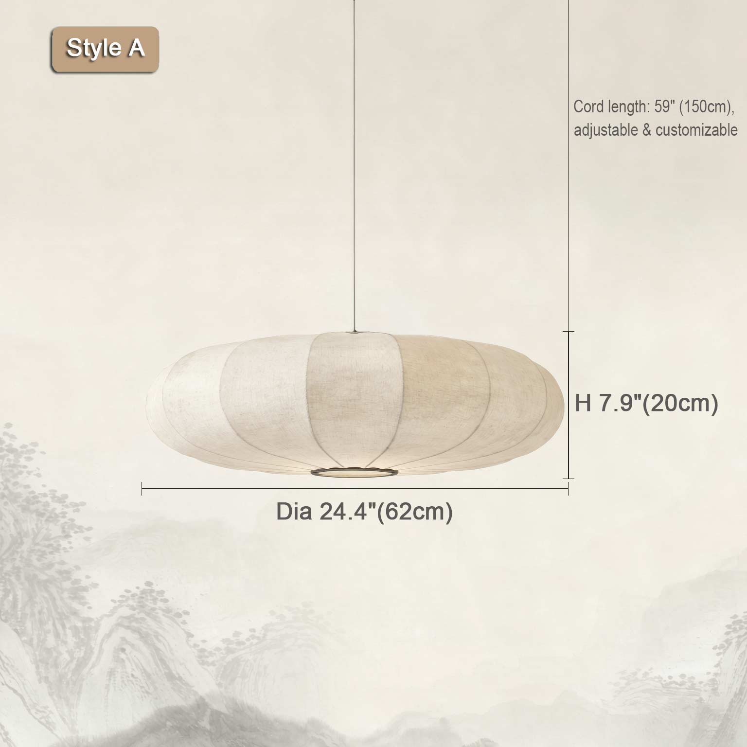 Wabi Sabi Silk Pendant Light Style A – wide flat cloud shape, Dia 24.4" for living room ceiling