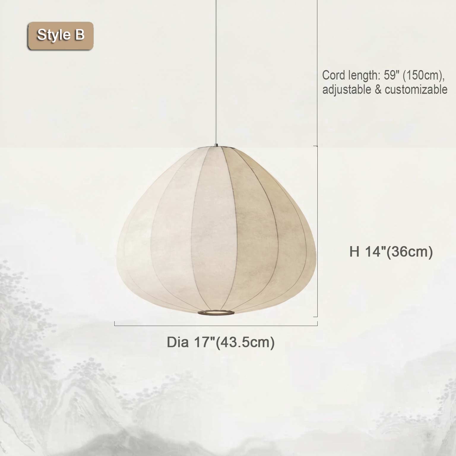 Wabi Sabi Silk Pendant Light Style C – compact silk pendant, Dia 11.8" x H 14" for hallway or bedside
