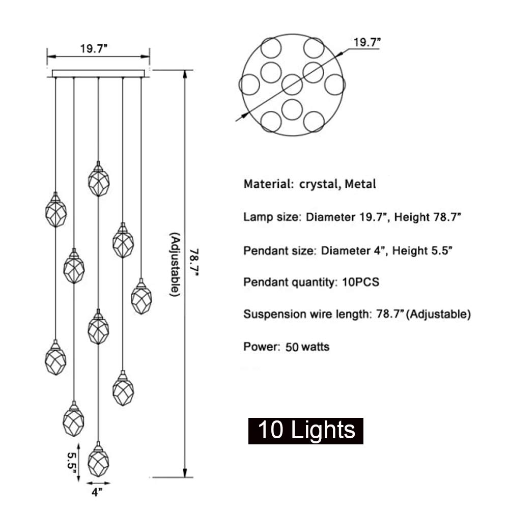 Crystal staircase pendant light size and configuration guide
