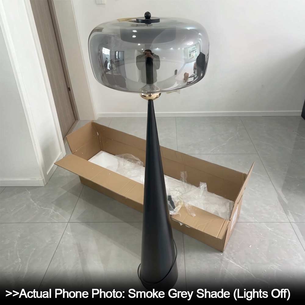 Modern Cone Floor Lamp - Smoke Grey Glass Shade Variant
