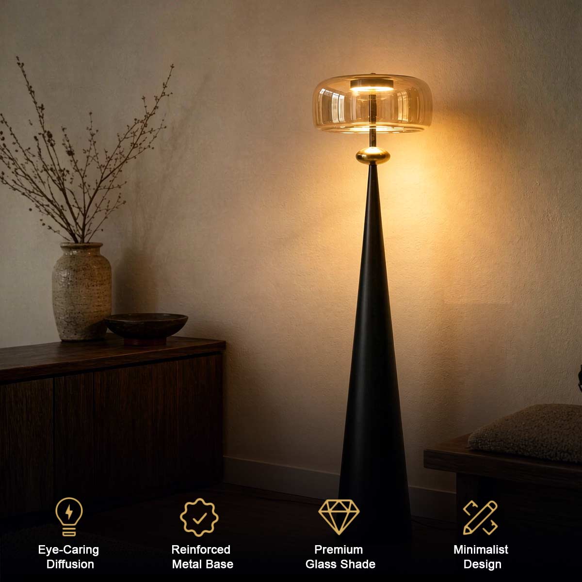Modern Cone Floor Lamp - Side View Minimalist Design
