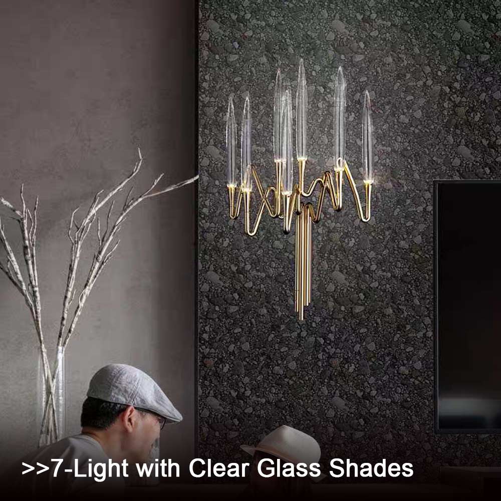 Gold Wall Sconce Clear Glass - Warm White 3000K LED Candle Light