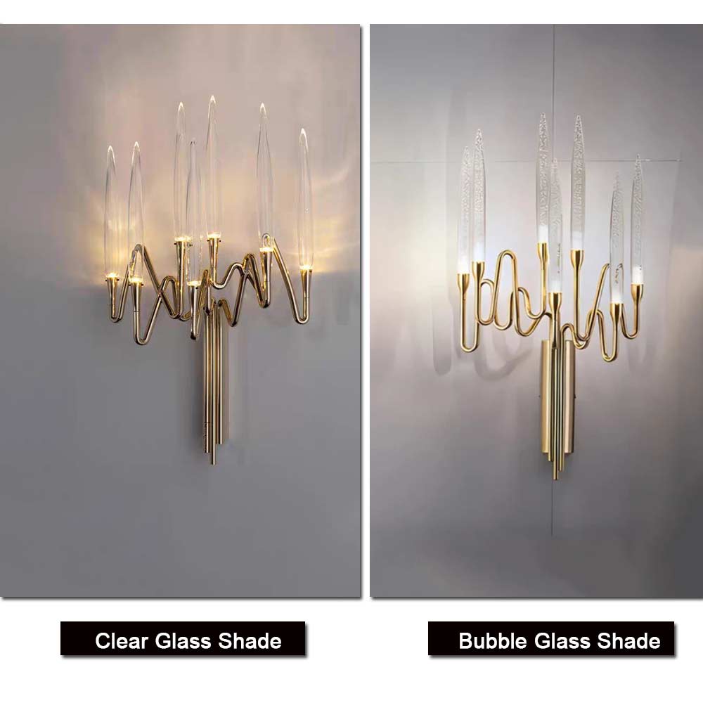Gold Wall Sconce with Bubble Glass Shades - Living Room Ambient Lighting